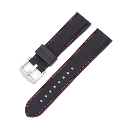 WTNZBAEM Silikonarmband kompatibel mit Huawei Watch2pro GT2 Armband Herren Sport Universal ArmbandZubehör(Black-red,16MM_SILVER BUCKLE) von WTNZBAEM