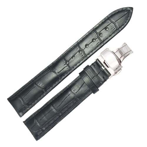 WTNZBAEM Uhrenarmband aus genarbtem Leder, 18–24 mm, mit Faltschließe, for Herren und Damen(Black,19mm) von WTNZBAEM