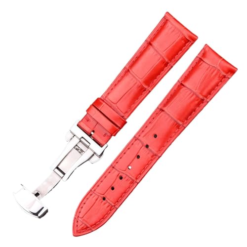 WTNZBAEM Uhrenarmband aus genarbtem Leder, 18–24 mm, mit Faltschließe, for Herren und Damen(Red,22mm) von WTNZBAEM