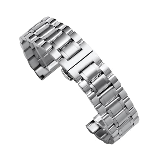 WTNZBAEM Uhrenarmband aus massivem Edelstahl mit gebogenem Ende, 12/14/16/18/19/20/21/22/24 mm, kompatibel Tissot-Universalarmbändern Schmetterlingsschnalle(Silver,18mm) von WTNZBAEM