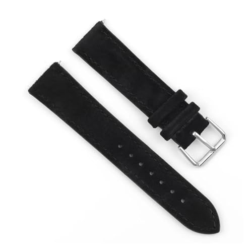 WTNZBAEM Uhrenarmband aus weichem Wildleder, 18 mm, 19 mm, 20 mm, 22 mm, 24 mm, blaubraun, Uhrenarmbänder, Edelstahlschnalle, Uhrenzubehör(Black,18mm) von WTNZBAEM