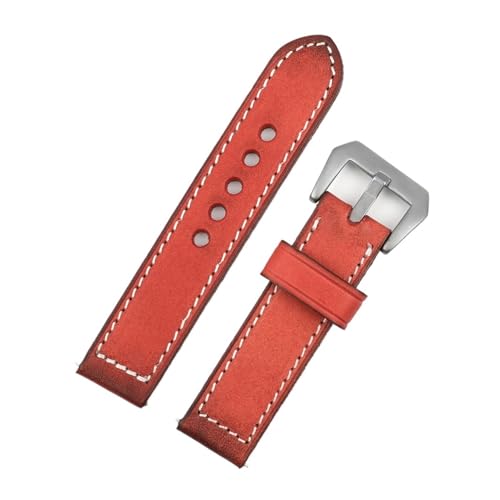 WTNZBAEM Vintage-Lederarmband 20 mm 22 mm 24 mm handgefertigter Nähersatz kompatibel mit Panerai-Uhr(Red,22mm) von WTNZBAEM