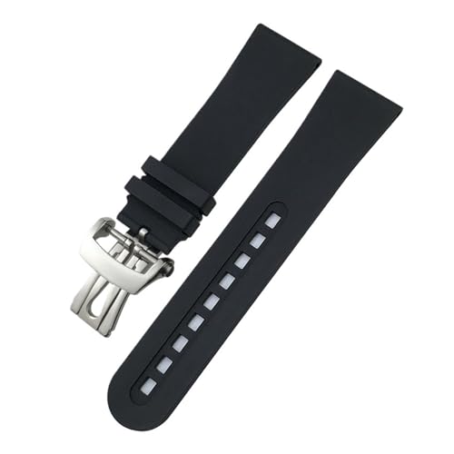 WTNZBAEM Weiches Fluorkautschuk-Uhrenarmband, kompatibel mit Blancpain Fifty Fathoms 5000 5015, schwarz-blaues Herren-Uhrenarmband aus Kautschuk(Black-Fold buckle,20mm) von WTNZBAEM