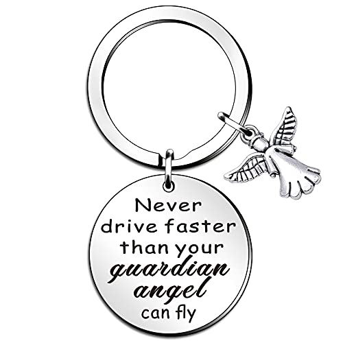 WTOPP Schlüsselanhänger mit Aufschrift "Never Drive Faster Than Your Guardian Angel Can Fly" von WTOPP