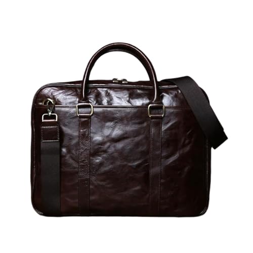 WTSMGS Retro Aktentaschen Herren Handtaschen Laptop Taschen Echtes Leder Messenger Schulter Taschen Computer Taschen(Brown) von WTSMGS