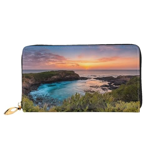 WTTRAEHHM (Sunrise Over Hanauma Bay Oahu Hawaii) Lange Geldbörse Clutch mit Reißverschluss für Frauen Stilvolles Druckdesign Multifunktionale Geldbörse für Damen, Sunrise Over Hanauma Bay Oahu Hawaii, von WTTRAEHHM