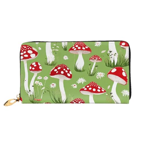 WTTRAEHHM Lange Geldbörse mit Reißverschluss für Damen, stilvolles Druckdesign, multifunktionale Geldbörse für Damen, Cartoon-Pilze, Einheitsgröße, klassisch, Cartoon Pilze, Einheitsgröße, Klassisch von WTTRAEHHM