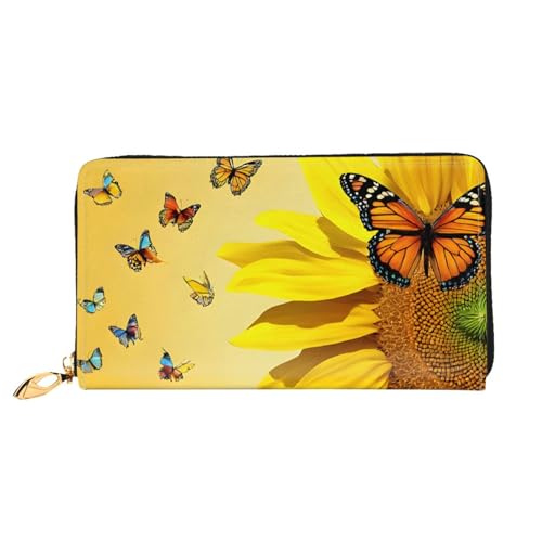 WTTRAEHHM Lange Geldbörse mit Reißverschluss für Damen, stilvolles Druckdesign, multifunktionale Geldbörse für Damen, Sonnenblumen-Schmetterling, sonnig, Einheitsgröße, klassisch, Sonnenblume von WTTRAEHHM