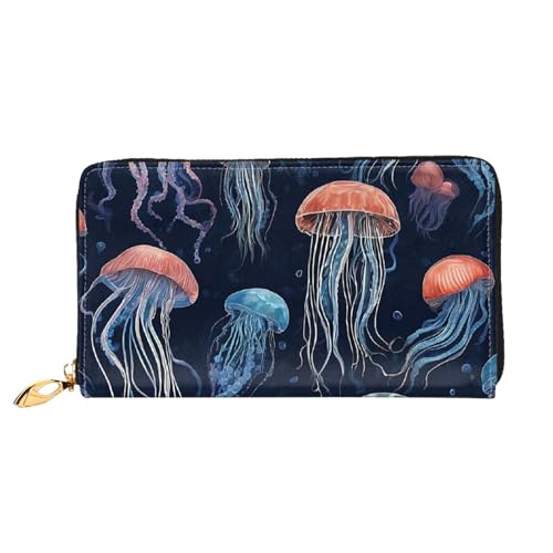 WTTRAEHHM Quallenmuster) Lange Geldbörse Clutch mit Reißverschluss für Frauen Stilvolles Druckdesign Multifunktionale Geldbörse für Damen, Quallenmuster, Einheitsgröße, klassisch, Quallenmuster, von WTTRAEHHM