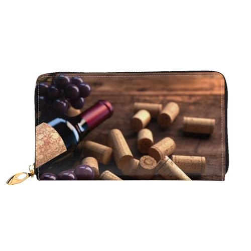 WTTRAEHHM Weinflaschenkorken Trauben) Lange Geldbörse Clutch mit Reißverschluss für Frauen Stilvolles Druckdesign Multifunktionale Geldbörse für Damen, Weinflaschenkorken Trauben, Einheitsgröße, von WTTRAEHHM