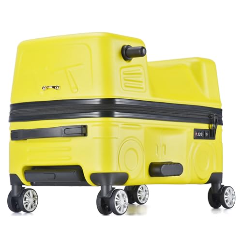 WTTTTW Kinder-Reisekoffer zum Aufsitzen in Autoform, tragbares Kinder-Rollgepäck mit 360° drehbaren Rädern, Trolley-Gepäck mit Passwortsperre, für Schul- und,Gelb,20IN von WTTTTW
