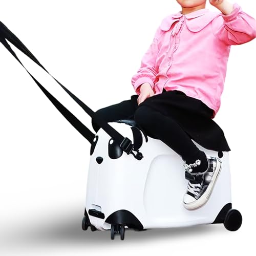 WTTTTW Kindergepäck mit Rollen, Mitfahrkoffer mit Kindersitz-Design, Hartgepäck für Damen und Herren, 21 Zoll Hartschalen-Handgepäck für Kleinkinder zum Mitnehmen auf Reisen, Schwarz von WTTTTW