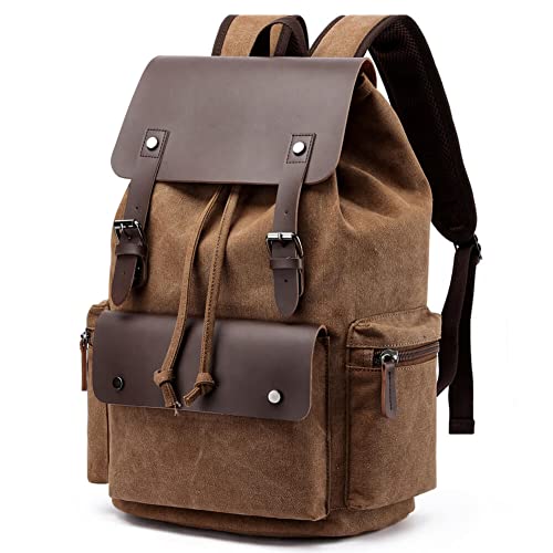 Vintage Canvas Rucksack Casual Daypacks Reiserucksack für Männer Frauen Laptop Rucksack College Schultasche Outdoor Wandern Camping, coffee von WTiger