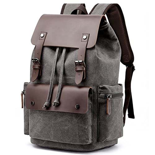 Vintage Canvas Rucksack Casual Daypacks Reiserucksack für Männer Frauen Laptop Rucksack College Schultasche Outdoor Wandern Camping, grau von WTiger