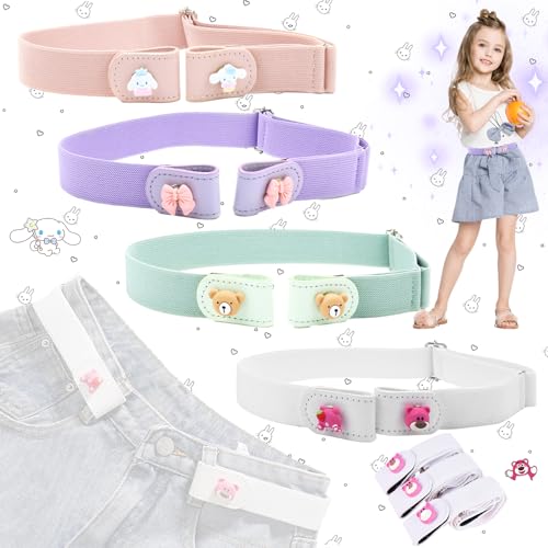 WTpin 4 Stück Gürtel Kinder Verstellbare Schnallenfreier, Elastisch Stretchgürtel für Jungen und Mädchen, Elastischer Gürtel Kinder, Gürtel für Jungen Mädch Jeans-Hosen-Kleid(Erdbeerbär, Yungui-Hund) von WTpin