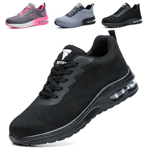 WUAYAMI Sicherheitsschuhe Arbeitsschuhe Herren Damen Leicht Atmungsaktiv Stahlkappenschuhe Sportlich Schutzschuhe rutschfeste mit Stahlkappe Sneaker, Schwarz, 38 EU von WUAYAMI