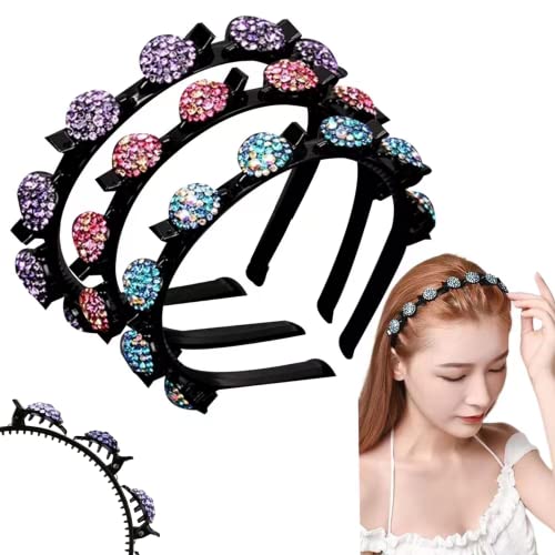 WUBAYI 3 Stück Haarbänder Haarspangen, Strass Haarbänder, Pony Fixieren Haarbänder, rutschfeste Styling geflochtene Haarbänder, doppelte Flechtwerkzeuge für Frauen und Mädchen von WUBAYI