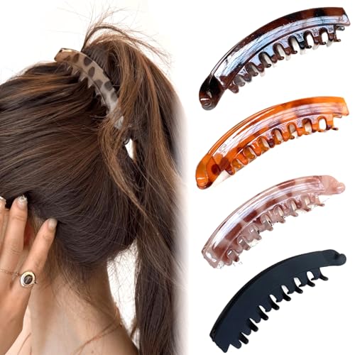 WUBAYI 4 Stück Große Hohe Pferdeschwanz Banane Haarspangen für Frauen - Rutschfester Vintage Clip Halter für Dickes Haar Haltbarer Clip für Dickes Haar für Mode Alltag Haarstyling WUBAYI 4 Stück Große Hohe Pferdeschwanz Banane Haarspangen für Frauen - Rutschfester Vintage Clip Halter für Dickes Haar Haltbarer Clip für Dickes Haar für Mode Alltag Haarstyling von WUBAYI