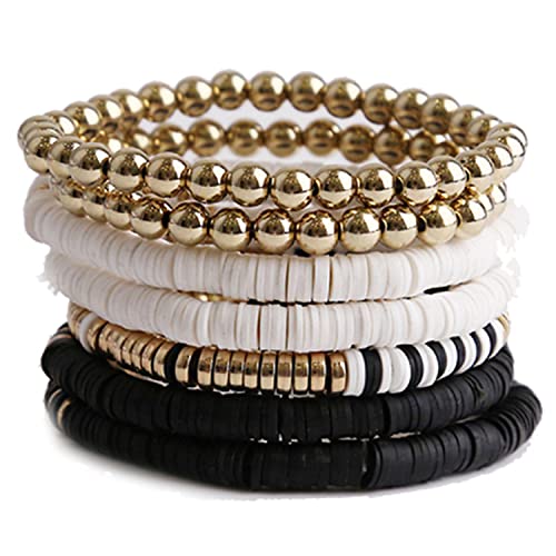 WUBAYI Böhmisches Armband aus schwarzem Stein, elastisch, handgefertigt, mit Perlen, Geschenk für Frauen und Mädchen, Vinyl- und Ton-Stil von WUBAYI