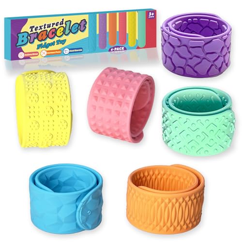 WUDEUI 6 Stück sensorische Slap-Armbänder, strukturiertes Silikon, Fidget-Armband für Stress, Angst, autistische ADHS, tragbar, beruhigend, Reiseflugzeug, Spielzeug für 3 + Jahre alte Jungen, Mädchen von WUDEUI