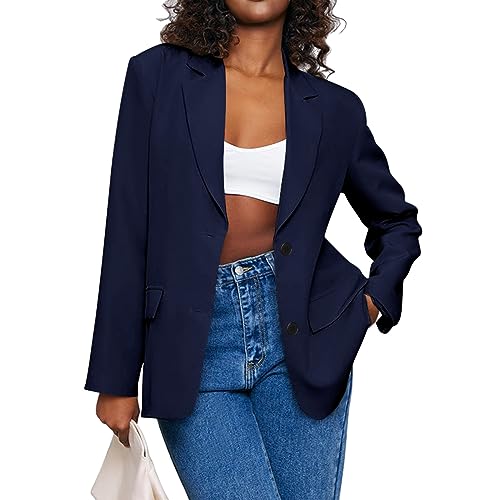 Damen Oversized Blazer Elegant Langarm Business Outfit Übergröße Zweireihig Reverskragen LangBlazer Frauen Offen Vorne Solide Geschäft Anzug Marineblau Medium Damen Oversized Blazer Elegant Langarm Business Outfit Übergröße Zweireihig Reverskragen LangBlazer Frauen Offen Vorne Solide Geschäft Anzug Marineblau Medium von WUDODO