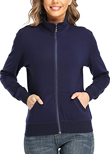 WUDODO Damen Lange Ärmel Sweatjacke Frauen Stehkragen Sweatshirt mit Reissverschluss von WUDODO