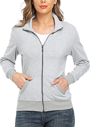 WUDODO Damen Lange Ärmel Sweatjacke Frauen Stehkragen Sweatshirt mit Reissverschluss von WUDODO