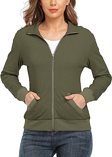 WUDODO Damen Lange Ärmel Sweatjacke Frauen Stehkragen Sweatshirt mit Reissverschluss von WUDODO