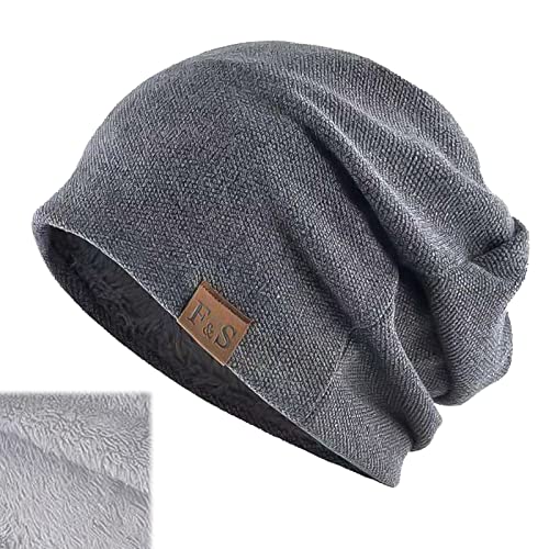 Beanie Herren Mütze Herren für Winter Herbst Warme Gefütterte Wintermütze Mütze Damen Leichte Jersey Mütze Atmungsaktivem Leichten Elastizität - Dunkelgrau von WUERKIYA