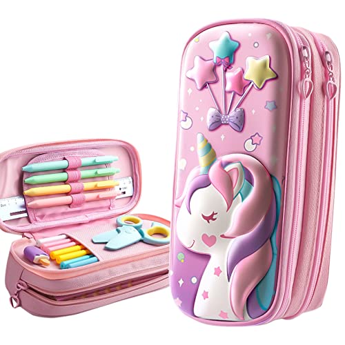 Einhorn Federmäppchen - Große Kapazität Mäppchen Mit Reißverschluss, 3 Fach Etui für Stifte, Schreibwaren Organizer für Mädchen, Frauen und Teenager von WUERKIYA