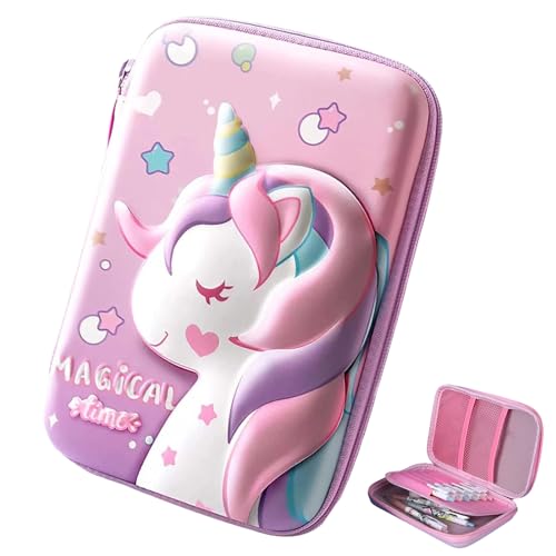 WUERKIYA Federmäppchen Mädchen mit 3D Einhorn Muster Schüleretui Federtasche Federmappe für Schreibwaren Gefüllte 2 Fach Federtasche Große Kapazität Mäppchen mit Zurück zur Schule2025 dormessentials von WUERKIYA