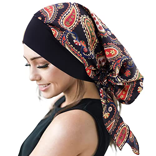 Kopftuch für Frauen Kopfbedeckung Damen Chemo Kopfbedeckung Im Voraus Gebunden Set Plissiert Headwrap Schals Gap Mütze Damen -Amöbe schwarz von WUERKIYA
