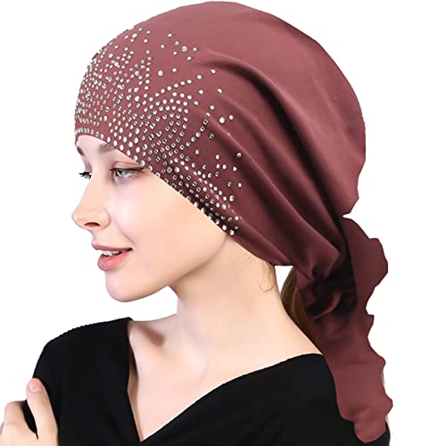 WUERKIYA Kopftuch für Frauen Kopfbedeckung Damen Chemo Kopfbedeckung Im Voraus Gebunden Set Plissiert Headwrap Schals Gap Mütze Damen -Dunkelbraun von WUERKIYA