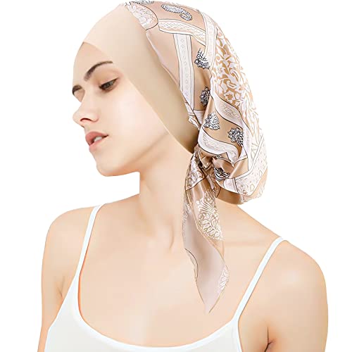Kopftuch für Frauen Kopfbedeckung Damen Chemo Kopfbedeckung Im Voraus Gebunden Set Plissiert Headwrap Schals Gap Mütze Damen -Khaki von WUERKIYA