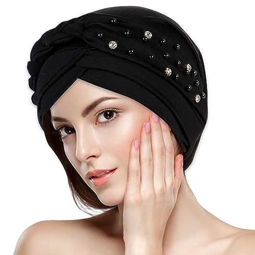 WUERKIYA Damen Kopftuch Turban, Turbane für Frauen Baumwolle Chemo Hüte Soft Caps Haarwickel Plissee Turban Cap Beanie Schlafmützen - Schwarz WUERKIYA Damen Kopftuch Turban, Turbane für Frauen Baumwolle Chemo Hüte Soft Caps Haarwickel Plissee Turban Cap Beanie Schlafmützen - Schwarz von WUERKIYA