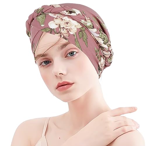 Damen Turban Hut Haarschal Muslimische Frauen Kopftuch für Haarausfall Krebs Chemo Beanie - Weiße Blume von WUERKIYA