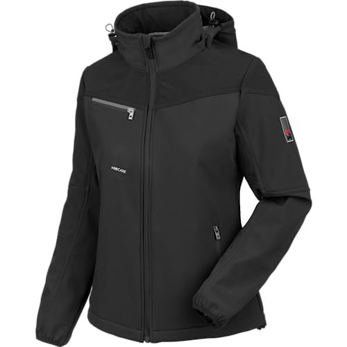 WÜRTH MODYF Softshelljacke Stretch X Damen - hochwertige Arbeitsjacke für Damen in der Größe L - wasserabweisend (8.000 mm WS) mit abnehmbaren Ärmeln & Kapuze - in Schwarz von WÜRTH MODYF