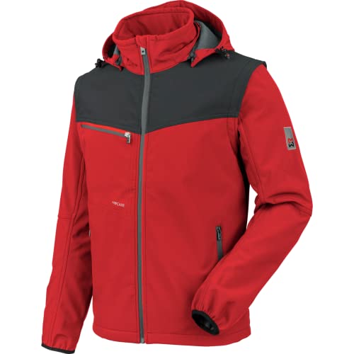 WÜRTH MODYF Softshelljacke Stretch X – hochwertige Arbeitsjacke für Elektriker oder Logistiker in der Größe 3XL – wasserabweisend (8.000 mm WS) mit abnehmbaren Ärmeln & Kapuze – in rot von WÜRTH MODYF
