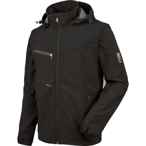 WÜRTH MODYF Softshelljacke Stretch X – hochwertige Arbeitsjacke für Zimmermänner oder Dachdecker in der Größe S – wasserabweisend (8.000 mm WS) mit abnehmbaren Ärmeln & Kapuze – in schwarz von WÜRTH MODYF