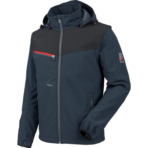 WÜRTH MODYF Softshelljacke Stretch X – hochwertige Arbeitsjacke für die KFZ- oder Sanitärbranche in der Größe L – wasserabweisend (8.000 mm WS) mit abnehmbaren Ärmeln & Kapuze – in blau von WÜRTH MODYF