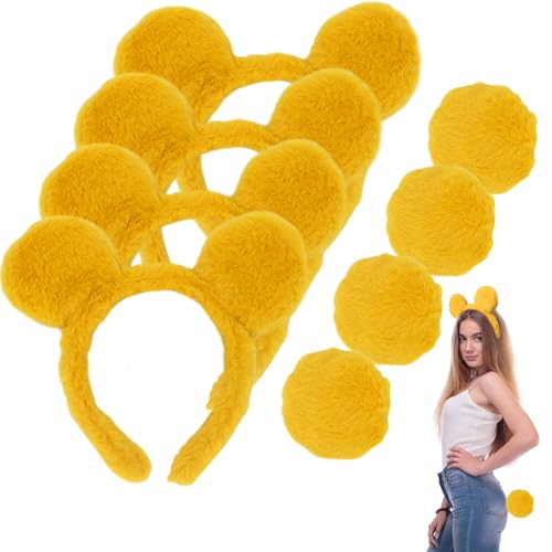 WUEURU 4 Stück gelbe Bärenohren, Stirnband und Schwanz, Bärenkostüm, Tierohren, Kostüm für Erwachsene, Damen, Herren, Cosplay, Karneval WUEURU 4 Stück gelbe Bärenohren, Stirnband und Schwanz, Bärenkostüm, Tierohren, Kostüm für Erwachsene, Damen, Herren, Cosplay, Karneval von WUEURU
