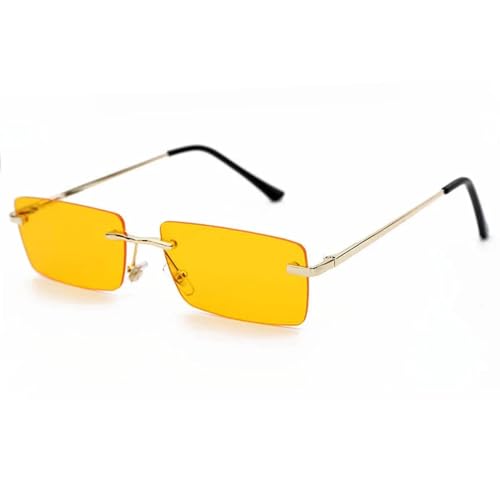 WUFANGBU Sonnenbrille Herren Damen Kleine Randlose Sonnenbrille Frauen Mode Rechteck Sonnenbrille Weibliche Männer Uv400 Brillen Gold-Gelb von WUFANGBU