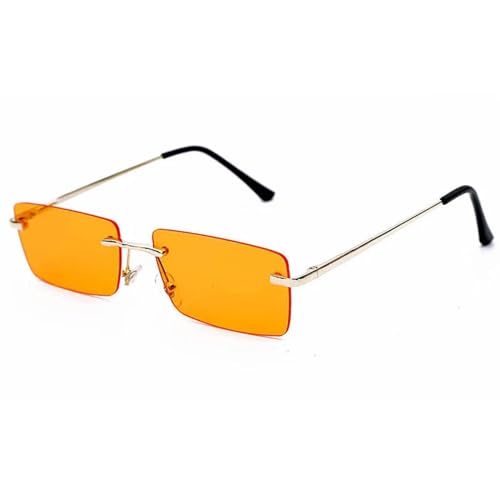 WUFANGBU Sonnenbrille Herren Damen Kleine Randlose Sonnenbrille Frauen Mode Rechteck Sonnenbrille Weibliche Männer Uv400 Brillen Orange-Gelb von WUFANGBU