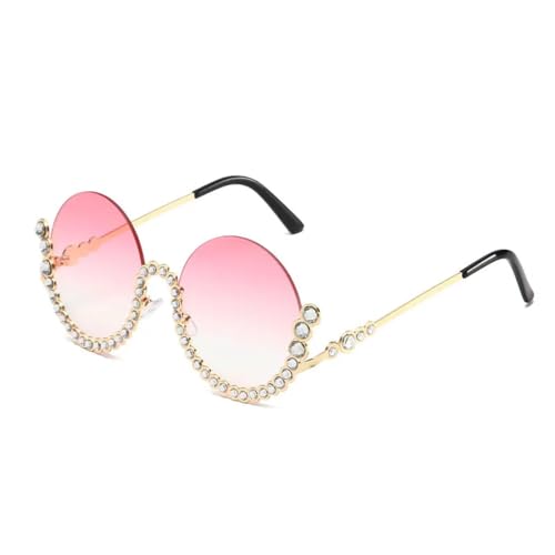 WUFANGBU Sonnenbrille Herren Diamant Runde Sonnenbrille Frauen Mode Metall Großen Rahmen Sonnenbrille Vintage Damen Randlose Übergroßen Brillen C3 von WUFANGBU