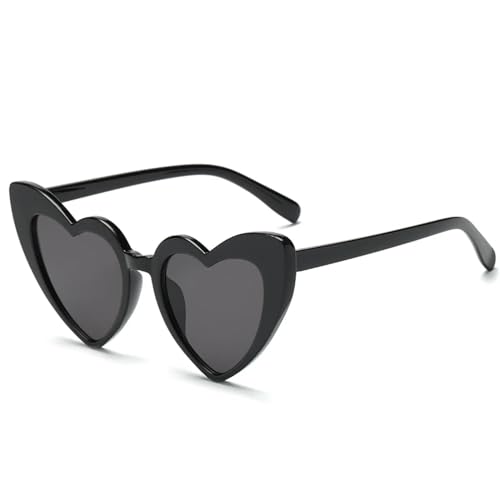 WUFANGBU Sonnenbrille Herren Herz-Sonnenbrille Für Damen Vintage-Sonnenbrille In Herzform Damen-Retro-Brille Für Damen Schwarz Rahmen Schwarz von WUFANGBU