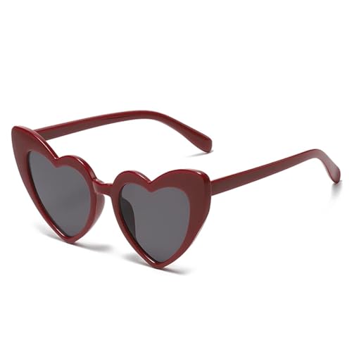 WUFANGBU Sonnenbrille Herren Herz-Sonnenbrille Für Damen Vintage-Sonnenbrille In Herzform Damen-Retro-Brille Für Damen Weinrot von WUFANGBU