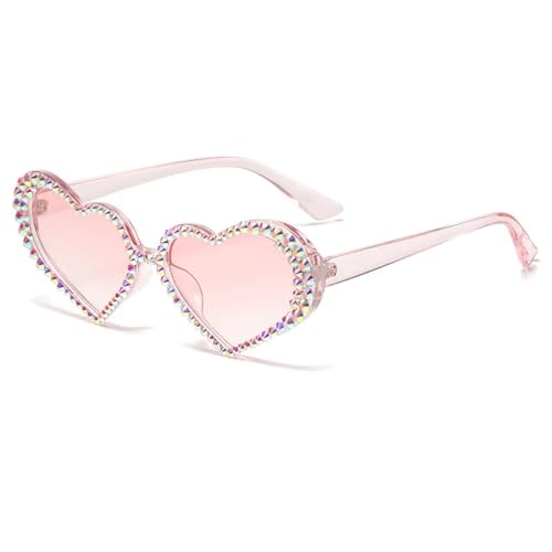 WUFANGBU Sonnenbrille Herren Herzförmige Diamant-Sonnenbrille Für Damen Glänzende Strass-Sonnenbrille Weiblich Kleiner Rahmen Uv400-Brille Rosa-Rosa von WUFANGBU