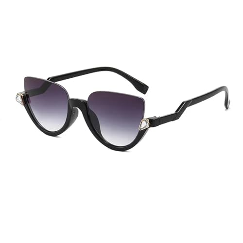 WUFANGBU Sonnenbrille Herren Klassische Kristall-Halbrahmen-Sonnenbrille Für Damen Modisch Anti-Blaulicht-Rahmen Brille Schwarzgrau von WUFANGBU