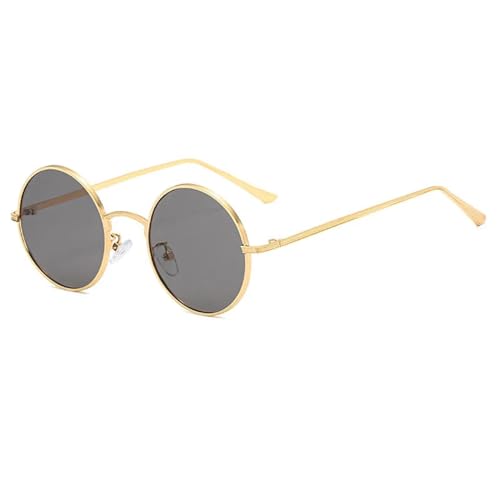 WUFANGBU Sonnenbrille Herren Klassische Männer Runde Sonnenbrille Frauen Metallrahmen Uv400 Sonnenbrille Herrenmode Brillen Gold-Grau von WUFANGBU