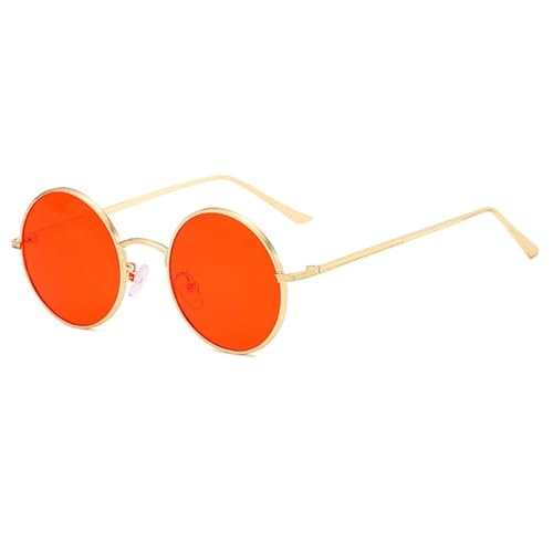 WUFANGBU Sonnenbrille Herren Klassische Männer Runde Sonnenbrille Frauen Metallrahmen Uv400 Sonnenbrille Herrenmode Brillen Gold-Rot von WUFANGBU